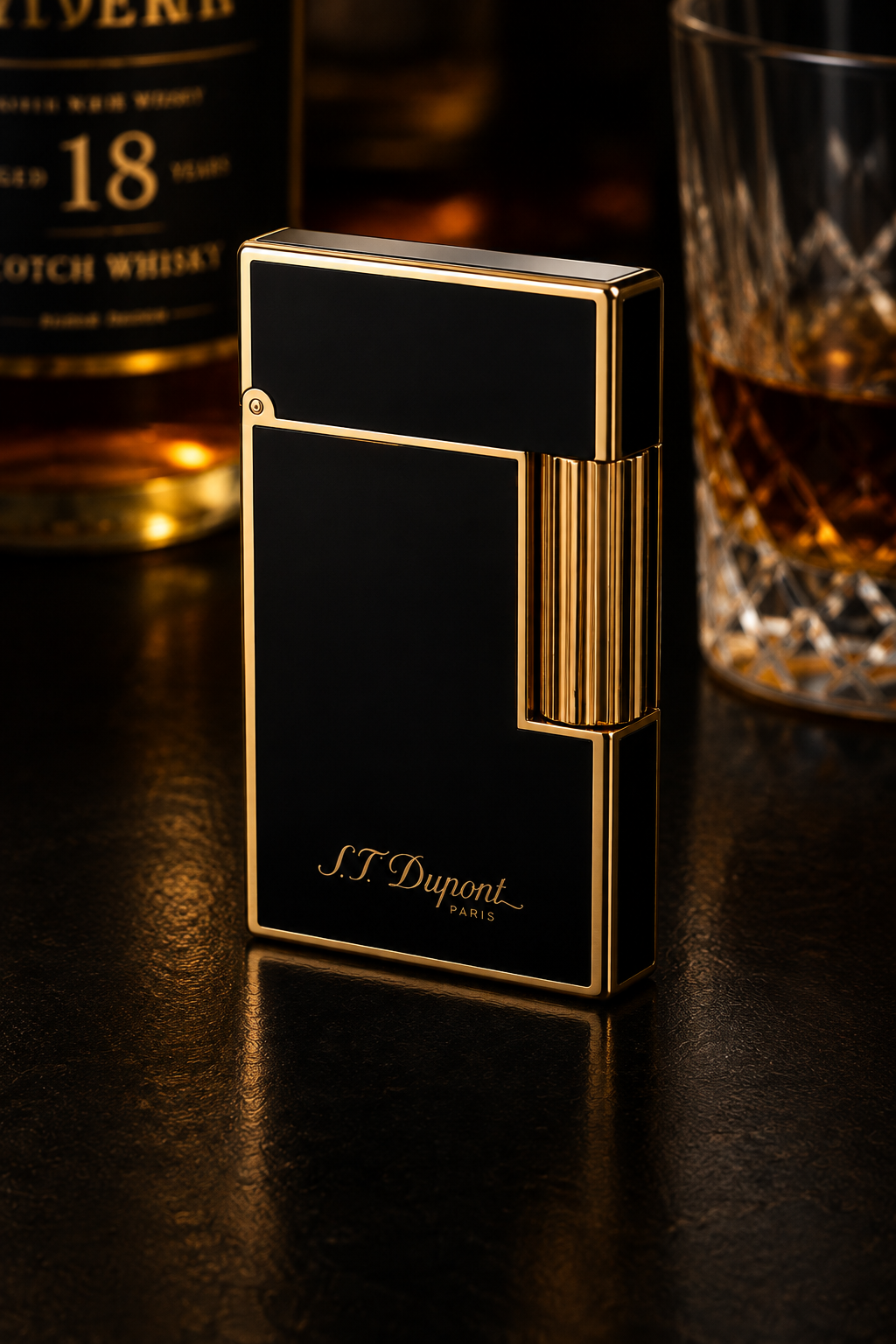 S.T. Dupont Ligne 2 Lighter in Black Lacquered | Yellow Gold