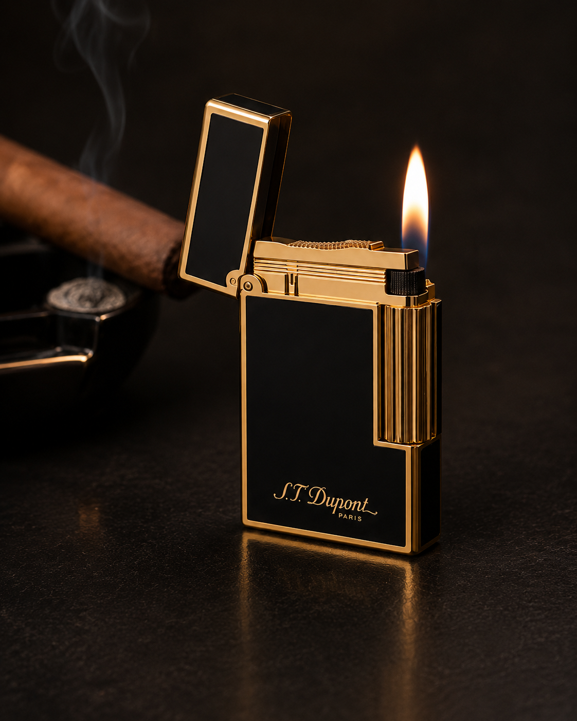 S.T. Dupont Ligne 2 Lighter in Black Lacquered | Yellow Gold