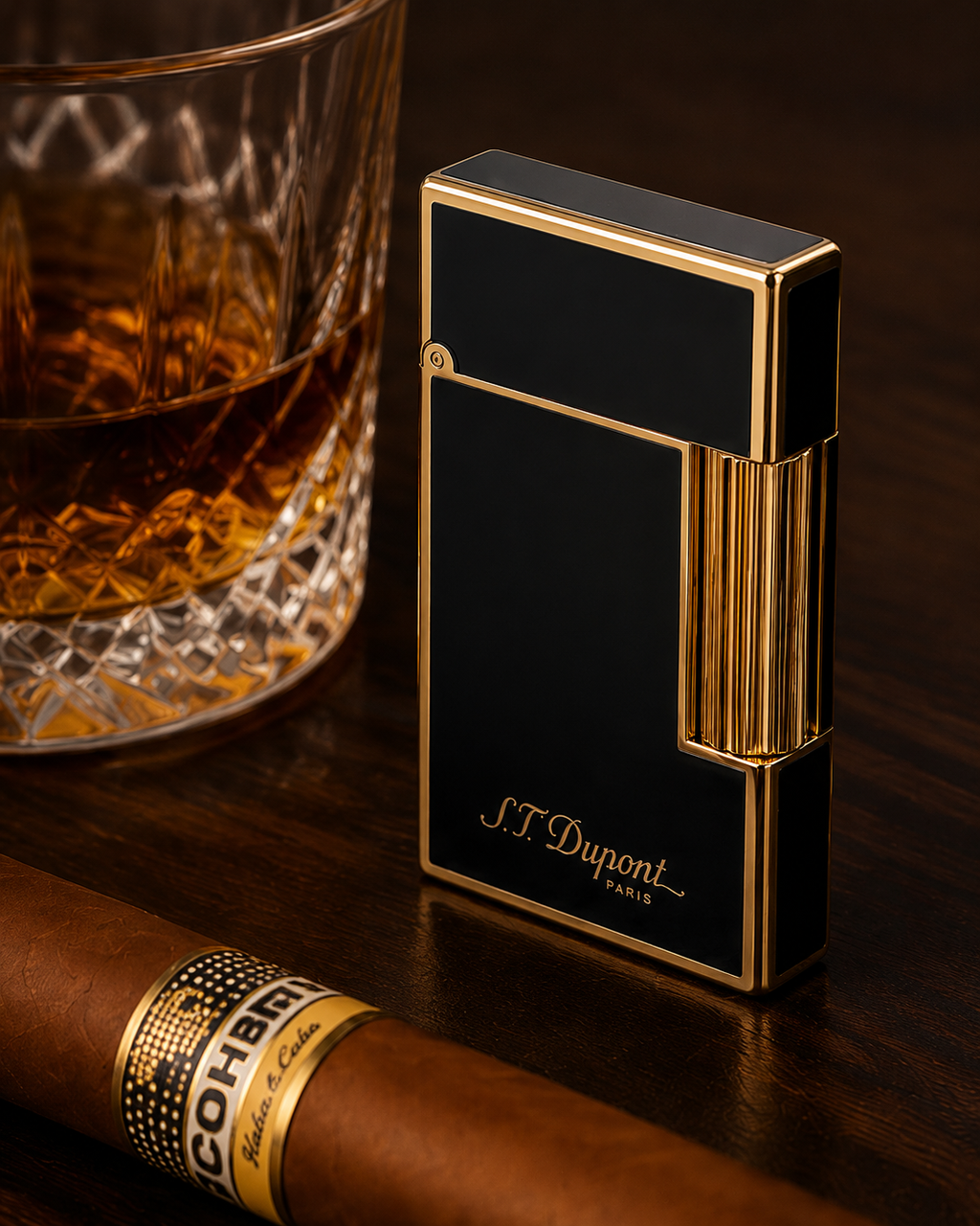 S.T. Dupont Ligne 2 Lighter in Black Lacquered | Yellow Gold